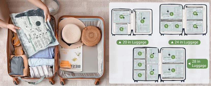 Vacuum Bags for Travel with Rechargeable air Pump, 9 Packs of 3 Sizes Vacuum Seal Bags for Clothing (9 Combo Set)