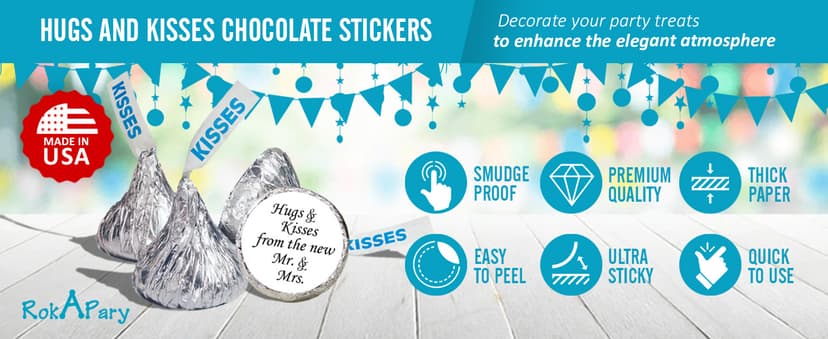 324 Hugs and Kisses from The New Mr. & Mrs. Kiss Wedding Stickers, Chocolate Drops Labels Stickers for Weddings, Bridal Shower Engagement Party Decorations, Kisses Favors Decor. Made in USA
