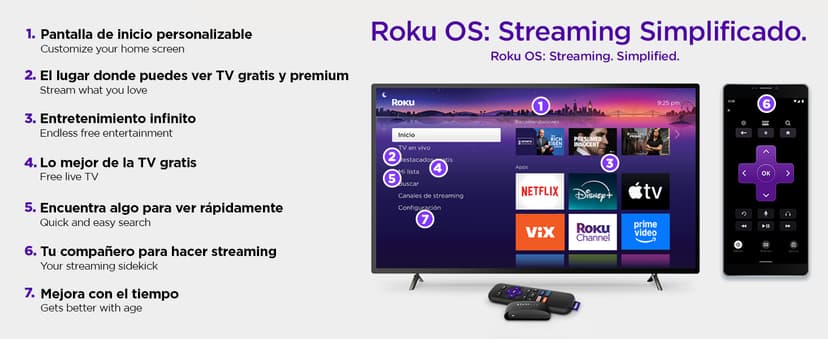 Roku Express Dispositivo de Streaming HD para TV (Spanish Edition) - Con VIX Premium, Control remoto con botones de acceso rápido I Roku Express HD Streaming Device for TV, with VIX Premium Offer