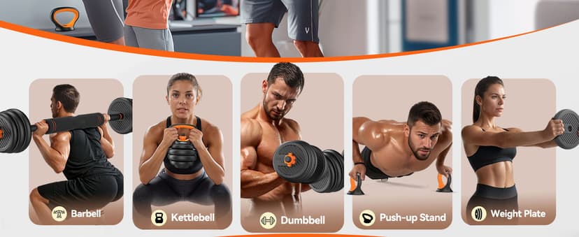 FEIERDUN Adjustable Dumbbells, 20/30/40/45/70/90lbs Free Weight Set with Connector, 5 in1 Dumbbells Set Used as Barbell, Kettlebells, Push up Stand, Weight Plate, Fitness Exercises for Home Gym Suitable Men/Women