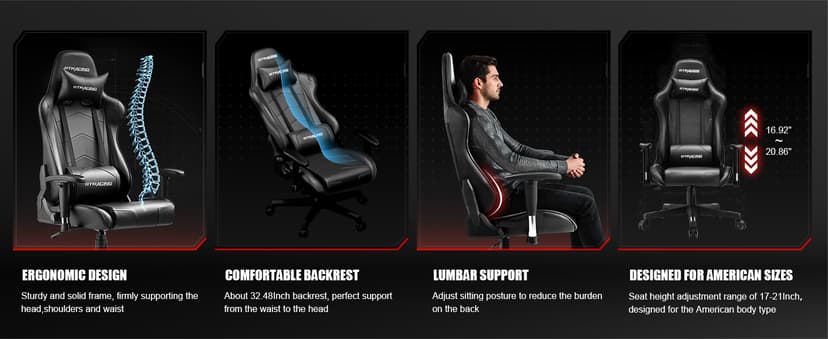 GTRACING Gaming Chair Racing Office Computer Ergonomic Video Game Chair Backrest and Seat Height Adjustable Swivel Recliner with Headrest and Lumbar Pillow Esports Chair (Dark Black)