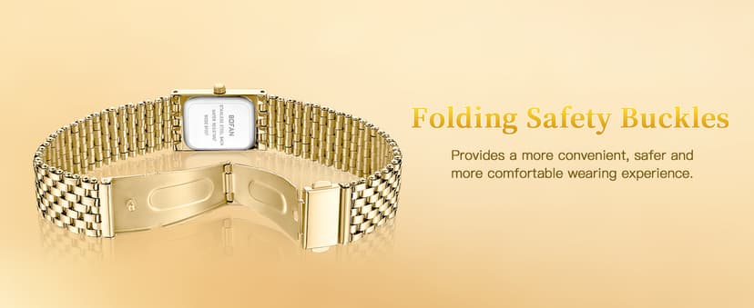 BOFAN Gold Watches for Women Luxury Ladies Quartz Wrist Watch with Stainless Steel Bracelet,Waterproof,Casual Fashion Square Dial.Band Adjustment Tool Included