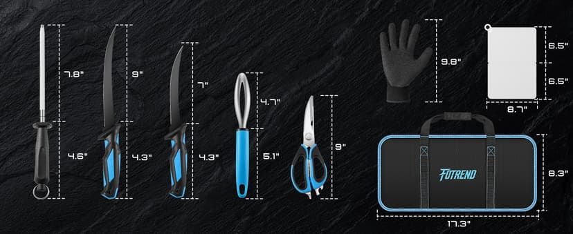 Fillet Knife Kit Combo, Fishing Knives and Honing Rod, Ultra-Sharp G4116 German Stainless Steel, Non-Slip Handle, Durable Storage Bag, Fishing Gifts for Men