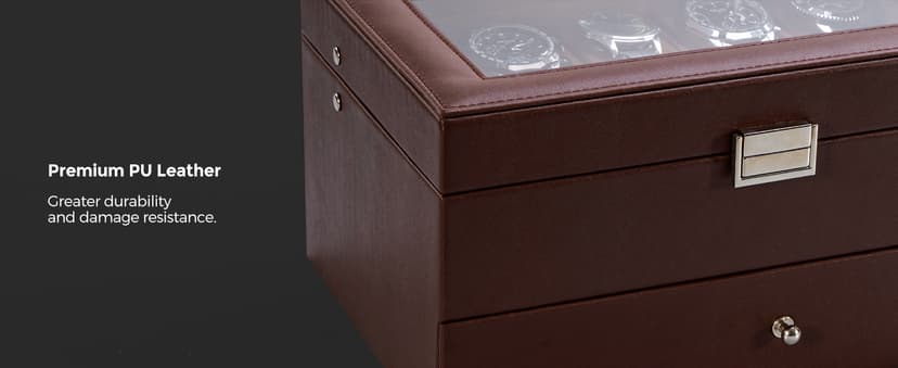 ProCase ProCase Watch Box, 12 Slot Mens Watch Case With Drawer, 2-Layer Watch Display Case With Glass Lid, Mens Jewelry Box Storage Holder Organizer, Birthday Valentine Gifts for Men -12Slot, Espresso