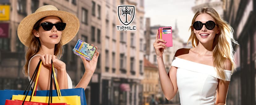 Tipmile Credit Card Holder for Women Slim Minimalist Front Pocket RFID Blocking Wallet Small Compact Card Case with ID Window, Vibrant Pink