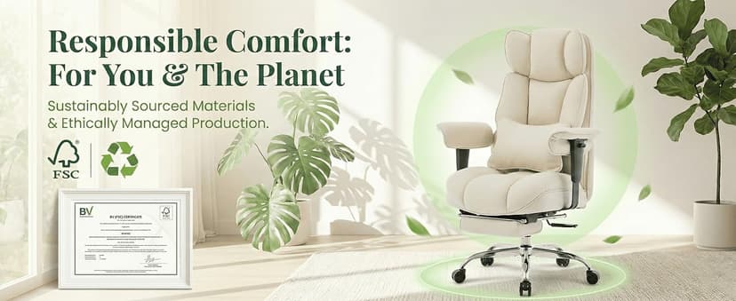 Efomao Executive Office Chair, Soft-Cushioned Computer Chair with Foot Rest, Fabric Home Office Desk Chairs, Big and Tall Office Chairs, Grey