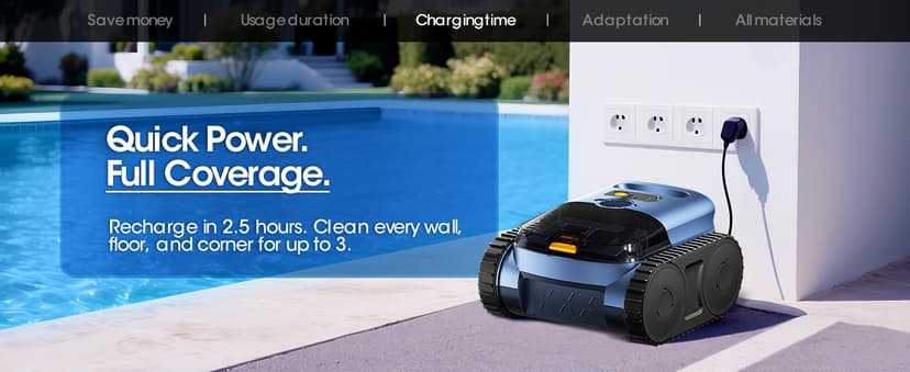 Cordless Robotic Pool Vacuum with Smarter Navigation & Track Drive, Dual 180W Brushless Motors, Wall & Waterline Climbing, 150-Min Runtime, for Inground & Above-Ground Pools up to 2,150 Sq. Ft.