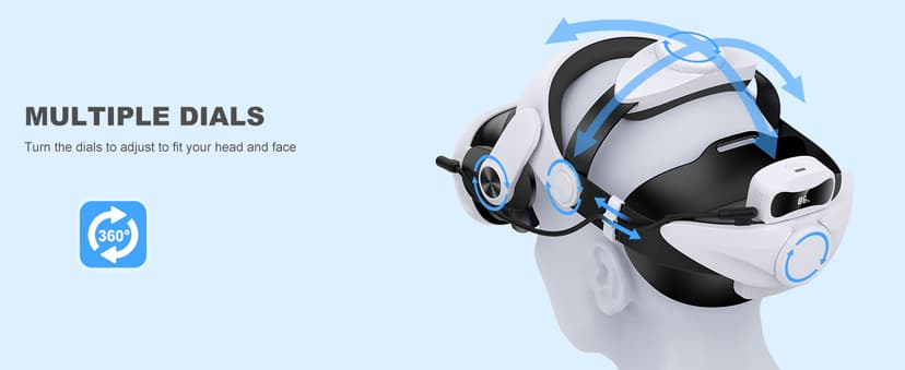 DXKK Battery Head Strap for Meta Quest 3/Quest 3s/Quest 2, VR Headset Strap with Soft Padding, Double Adjustment Dials Enhanced Comfort, Extra 3-4Hrs Playing Time
