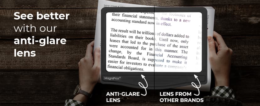 MAGNIPROS Patented 5X Large LED Page Magnifier with Detachable Stand | Eye Caring 3 Color Light Modes & Anti-Glare Lens to Reduce Eye Strain-Ideal for Reading Fine Print, Crafting, Low Vision Seniors