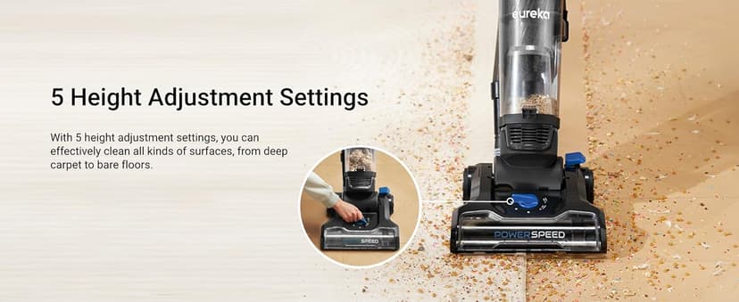 Eureka PowerSpeed Lightweight Upright Vacuum Cleaner for Carpet and Hard Floor, Powerful Bagless Upright Vacuum Cleaner for Home Pets, NEU181A, Blue