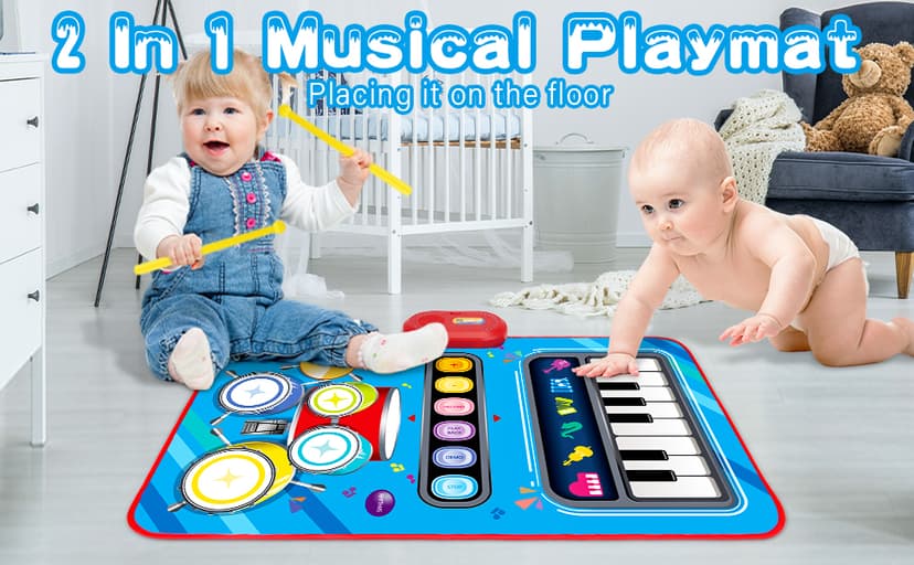 Baby Toys for 1 Year Old: Baby Musical Mat Toddler Toys Age 1-2 - 2 in 1 Piano Drum Babies Play Mat - Infant Music Toy 12-18 Months Babies Birthday Valentines Gifts for 1 2 3 Year Old Boys Girls