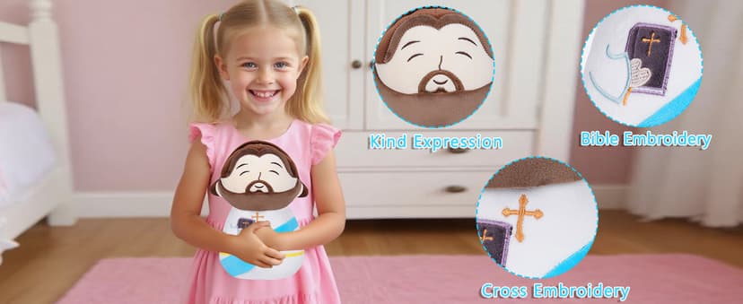 Jesus Stuffed Animal Religious Gifts - My Friend Jesus Plush Doll First Communion Stuffed Animal Bible Pillow Book Perfect for Kids' Gift Toy Pillows Blue 11 Inch