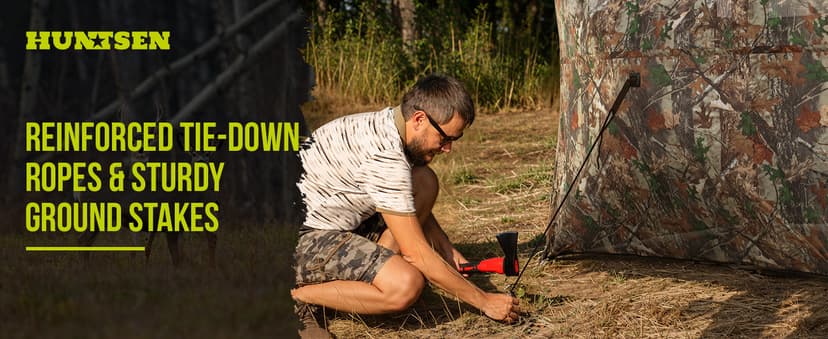 HUNTSEN Hunting Blind 270 Degree See Through Ground Blind - 2-3 & 3-4 Person Pop Up Deer Blind for Hunting with Carrying Bag - 300D Reinforced Portable Durable Blind for Turkey and Deer