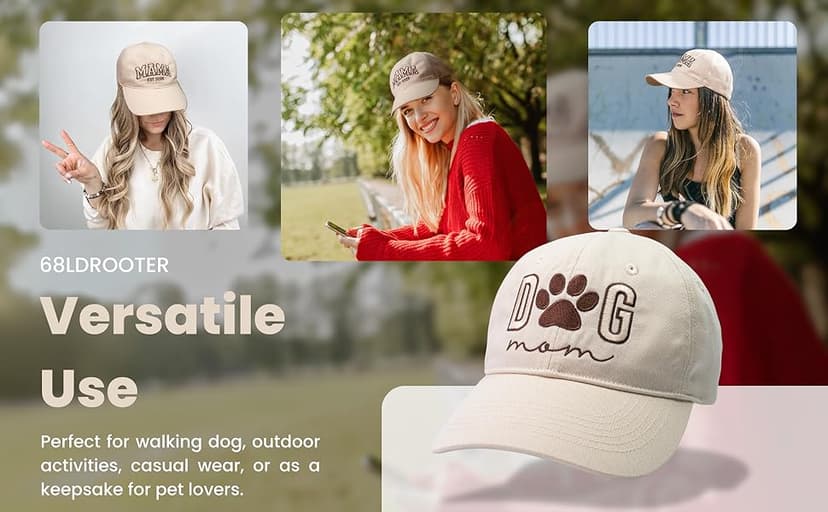 Women's Embroidered Dog Mom Hat Adjustable, Embroidered Baseball Cap for Women, Birthday Gifts for mom Black