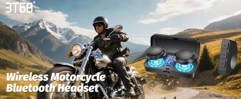 Motorcycle Bluetooth Headset with Charging Case, Helmet Bluetooth Speaker with Microphones & Remote Control, 1900mAh Battery, 50Hours Work Time, True Wireless Headsets for Riding and Skiing