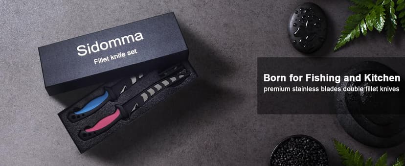 Sidomma 2 pcs Fishing Fillet Knife Set Stainless Steel 6.5 Inch Pro Fish Knife for Filleting, Fishing Gear, Fishing Tool Set, Fishing Sccessories Gifts for Men