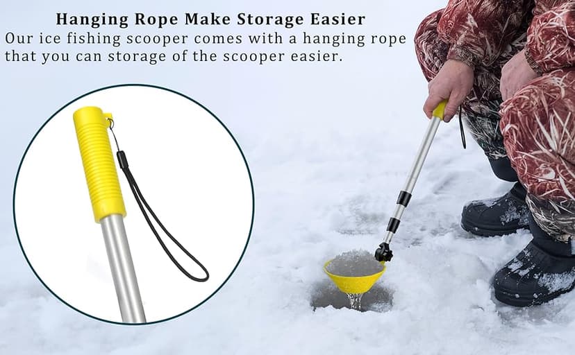 Huntury Retractable Ice Fishing Scoop Skimmer, Ice Scooper, Long Length, and Larger Spoon, No More Bending Over to Scoop Out Ice While Ice Fishing