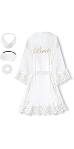 EPLAZA Women's One Size Silver Rhinestones Bride Bridesmaid Short Satin Robes for Wedding Party Getting Ready