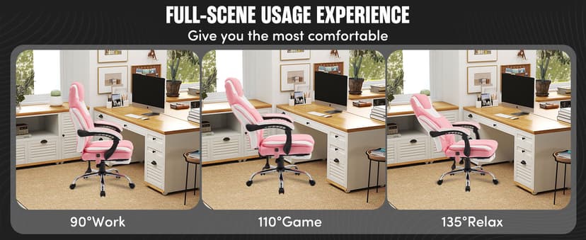 Massage Office Chair with Foot Rest,6-Point Vibration & Heat Executive Office Chairs,Ergonomic Computer Chair for Heavy People,Big and Tall Fabric Office Chair,Recliner with Padded Armrest,Pinkwhite