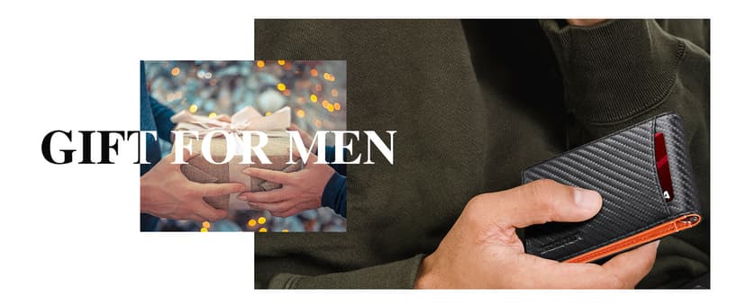 RUNBOX Wallet for Men Slim Rfid Leather 2 ID Window With Gift Box