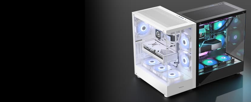 MUSETEX PC CASE ATX 6 PWM ARGB Fans Pre-Installed, Type-C Mid Tower Computer Case with Full-View Dual Tempered Glass, Gaming PC Case,Black(K2)