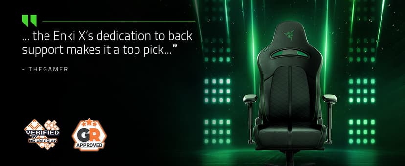 Razer Enki X Essential Gaming Chair: All-Day Comfort - Built-in Lumbar Arch - Optimized Cushion Density - Dual-Textured, Eco-Friendly Synthetic Leather - Adjustable 152-degree Recline - Black