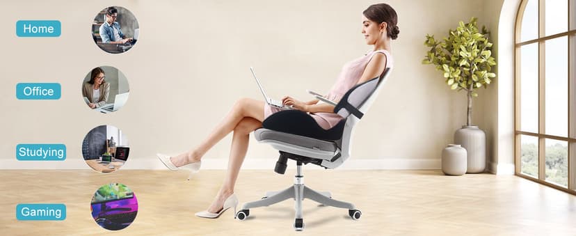 Lexeme X Large Memory Foam Seat Cushion Lumbar Support Pillow for Sciatica & Tailbone Pressure Relief Coccyx Pad for Office Chair, Car,Wheelchair,Home,Office