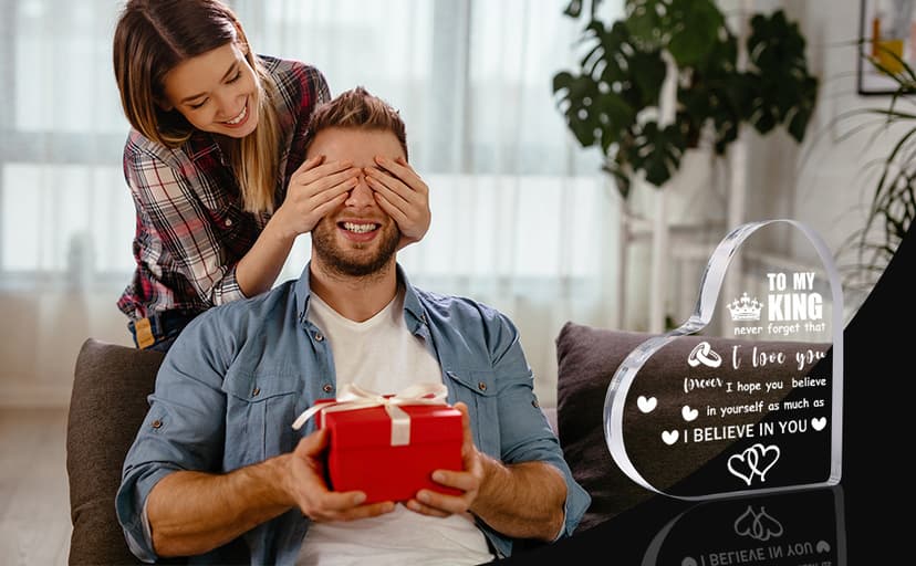 Gifts for Boyfriend, Men, Husband, I Love You Romantic Birthday Anniversary Retirement Gift - Heart Shaped Acrylic Block Paper Weights for Him Idea