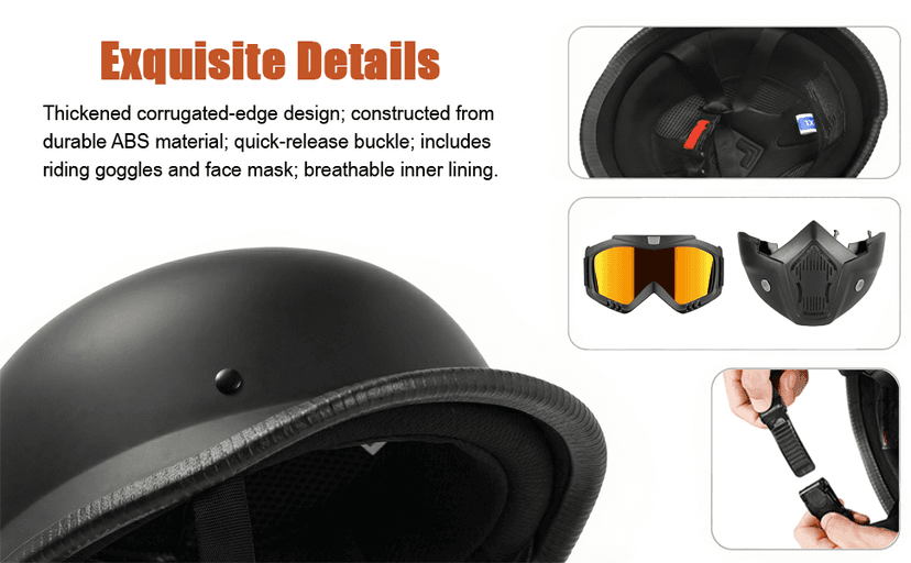 Motorcycle Half Helmets with Face Shield, German Style Motorcycle Helmet for Adult Men Women, DOT Approved Retro Half Shell Helmet for Moped Cruiser Scooter