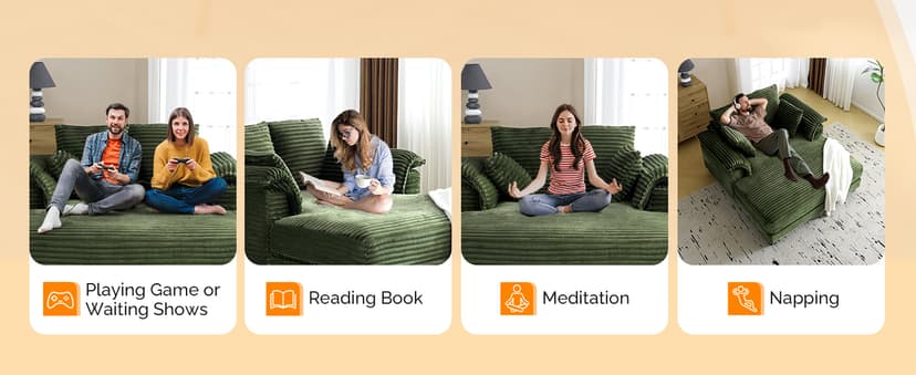 VINGLI Lounge Chair, 56" Oversized Reading Chair Corduroy Chaise Sofa Recliner Bed Upholstered Comfy Sleeper Couch with Throw Pillows and Armrests for Living Room, Movie Room, Bedroom