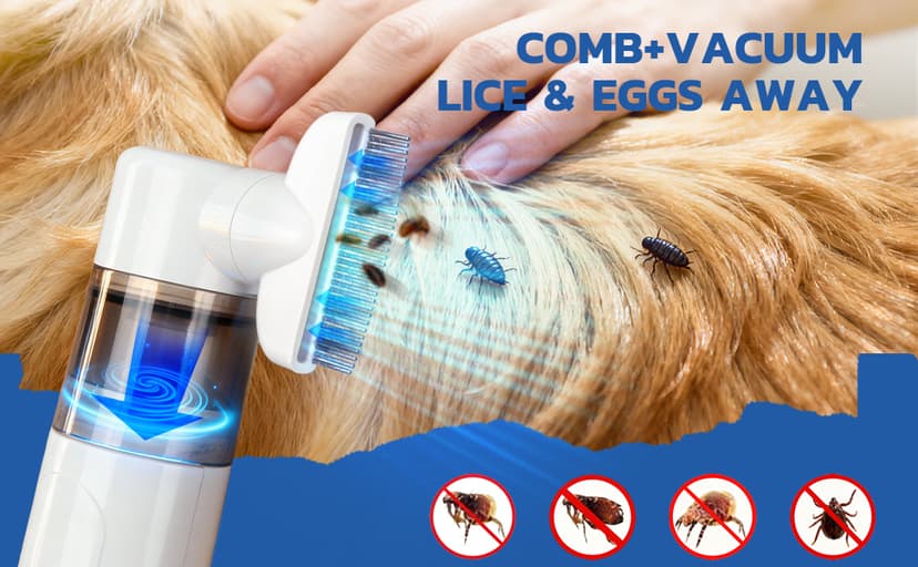 Dyhodu Electric Lice Comb, 2 in 1 Lice Vacuum Comb Rechargeable Multifunctional Metal Removal Flea Brush Kit for Cat Dog All Hair