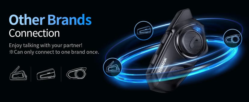 JESIMAIK Motorcycle Helmet Bluetooth Headset, 10 Way 2KM Helmet Communication System, Multitasking Audio Motorcycle Intercom, 2 Mics&40mm Speaker (1 Pack)