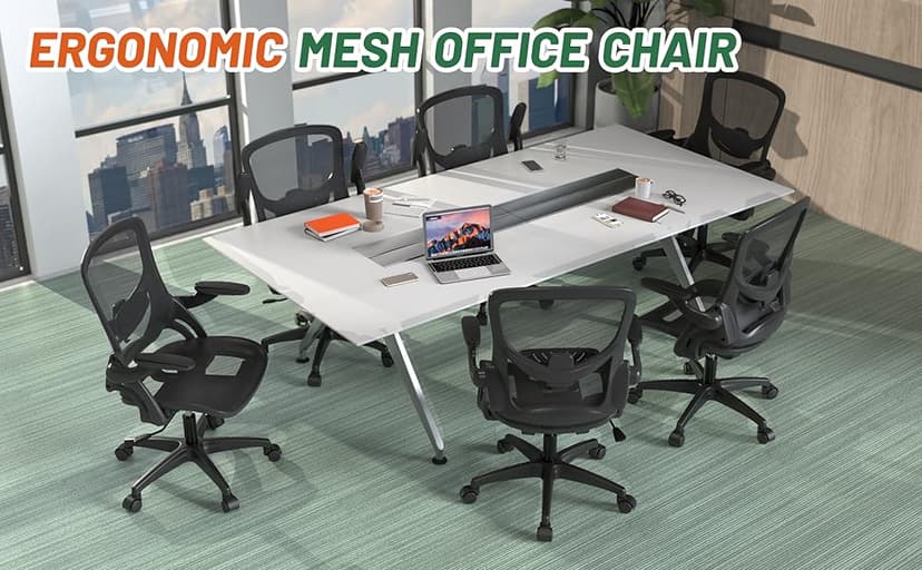 Ergonomic Comfy Mesh Home Office Computer Desk Chair with Height Adjustable Lumbar Support with Flip up Arms for Adult