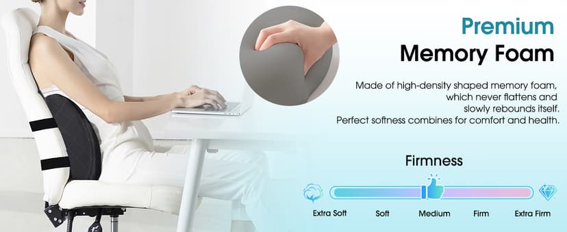 Lumbar Support Pillow for Office Chair Back Support Lumbar Pillow for Car, Gaming, Office Chair - Improve Sitting Posture & Back Pain Relief, Memory Foam, Adjustable Straps, Grey
