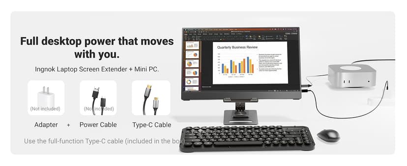 Ingnok Portable Monitor, Ultra Slim 15.6 Inch FHD IPS Laptop Screen Extender with Adjustable Stand, USB C Compatible, Ideal for Travel and Office