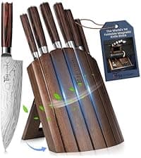 360° Rotatable Block, Japanese Style Chef Knife & Steak Knife Set with Sharpener, Wood Handle, Damascus Pattern, Ideal Gift SYOKAMI 14-Piece Kitchen Knife Set with Magnetic Block, New for 2026 B0CB122YV5