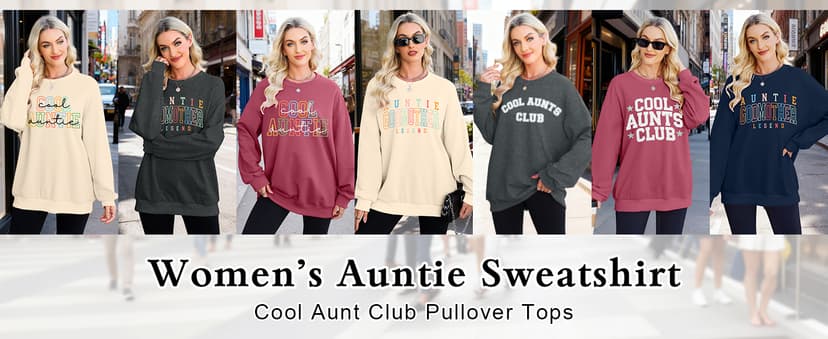 KIDDAD Women's Auntie Sweatshirt Cool Aunt Godmother Legend Crewneck Pullover Top Long Sleeve Graphic Aunts Shirt