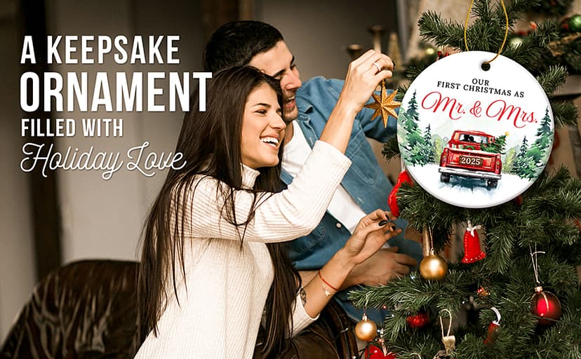 ZAGKOO First Christmas Married Ornament 2025 - Wedding Gifts for Couples 2025 - Mr and Mrs Gifts - Wedding Gift - Bridal Shower Gift for Married Newlywed Couples Bride Him Her - 1st Christmas Keepsake