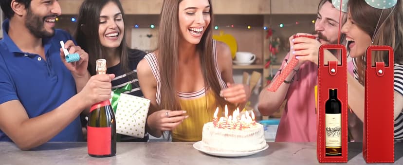 Wine Gift Bag, Reusable Leather Wine Tote Carrier, Single Bottle Champagne Beer Gift Bags Carrier for Birthday, Wedding, Picnic Party, Christmas Gifts (Red)