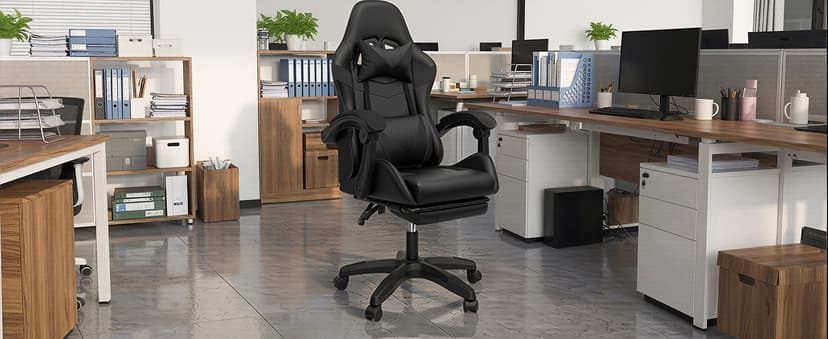 J.M.-Deco Gaming Chair Office Chair-Big and Tall Office Ergonomic Chair with Foot Rest - Comfy Desk Chair with Lumbar Support,Black