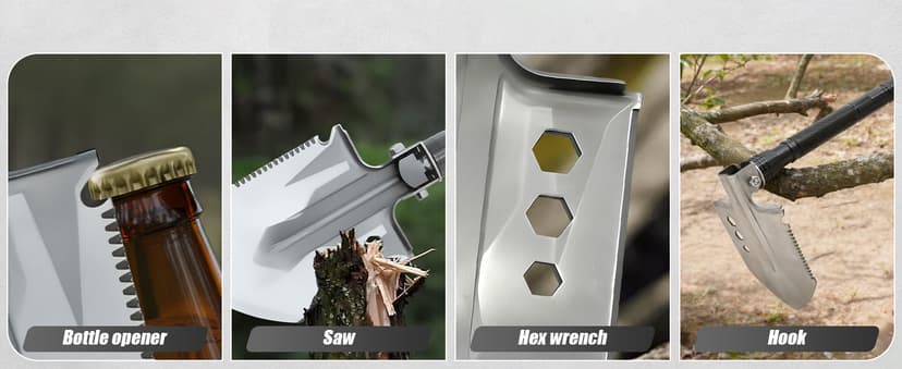 CIRONBOW Folding Camping Shovel Axe Kit,Multifunctional Survival Shovel with Stainless Steel Pickaxe ,pliers,Compass,Locking scissors,Magnetic flashlight- For Camping, Snow, Hiking, Survival Gear