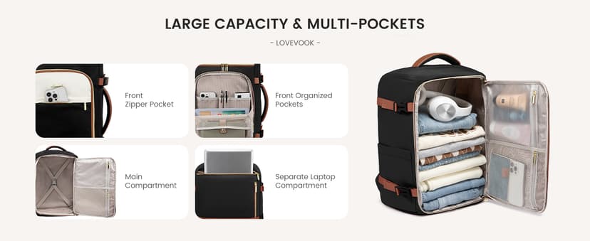 LOVEVOOK Large Travel Backpack for Women, 40L TSA Approved Backpack with 3 Packing Cubes, Personal Item Bag Fits 17" Laptop, Water-resistant Carry On Bag for Airplanes