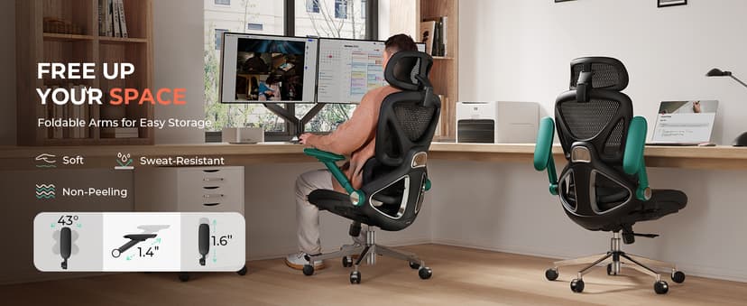 CAPOT Ergonomic Mesh Office Chair, Adjustable Lumbar High Back Desk Chair 400lbs, 4D Flip-up Arms, 3-Level Tilt Backrest, 3D Headrest, PU Wheels, Swivel Rolling Computer Seating for Long Desk Work