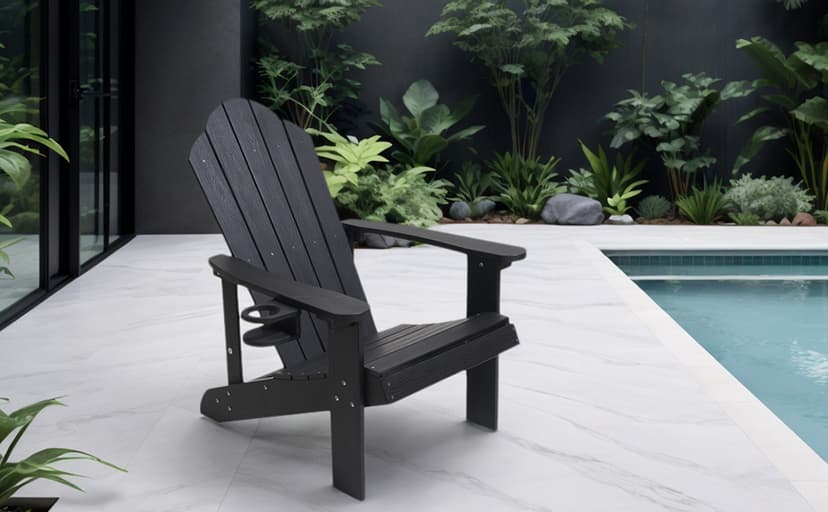 Adirondack Chair,All-Weather Can Used Patio Chair with Cup Holder,Sturdy Outdoor Lawn Chair,Easy Clean Surface and Anti-Tip Safety Features,Black