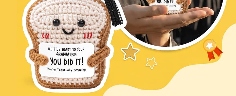 Crisky Handmade Funny Graduation Gifts, Positive Crochet Toast with Little Graduation Card and Grad Caps - You are Totally Amazing - Grad Gifts for College University Masters Degree B0GBVS3MZF