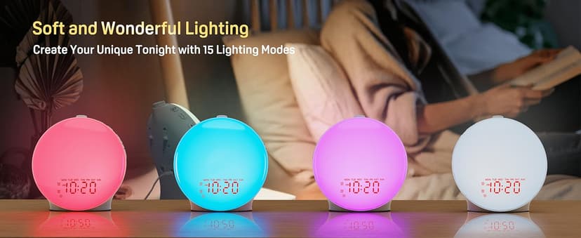 Wake Up Light Sunrise Alarm Clock for Kids, Heavy Sleepers, Bedroom, with Sunrise Simulation, Sleep Aid, Dual Alarms, FM Radio, Snooze, Nightlight, Daylight, 7 Colors, 7 Natural Sounds, Ideal for Gift
