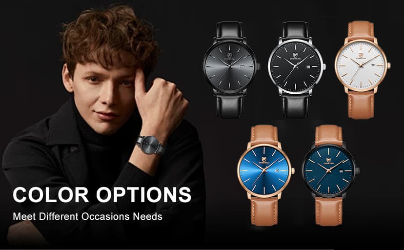 CHEETAH Minimalist Waterproof Quartz Watches for Men with Leather Strap, Auto Date