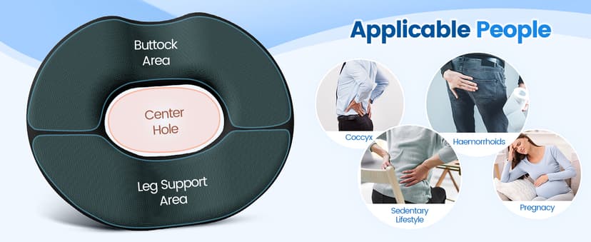 Donut Pillow Seat Cushion - Cooling Gel Donut Chair Cushions, Memory Foam Seat Cushion for Office & Home, Car Seat Cushion and Butt Pillow, Hemorrhoids Pillow and Tailbone Pain Relief, Black