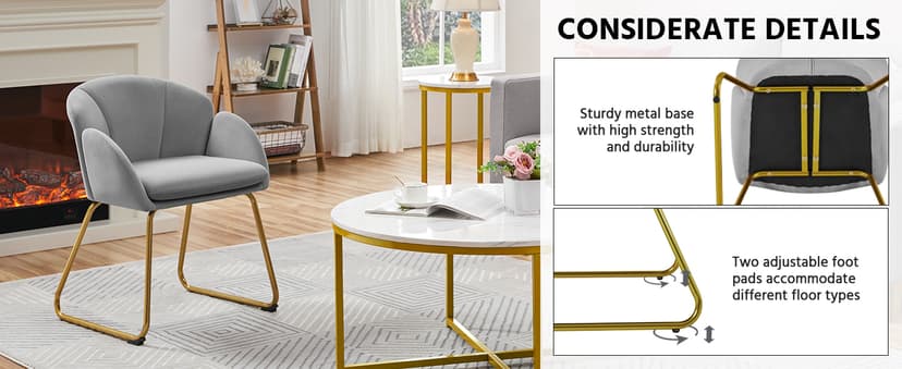 Yaheetech Flower Shape Velvet Vanity Chair, Modern Side Chair Armchair with Golden Metal Legs for Living Room/Dressing Room/Bedroom/Home Office/Kitchen, Gray