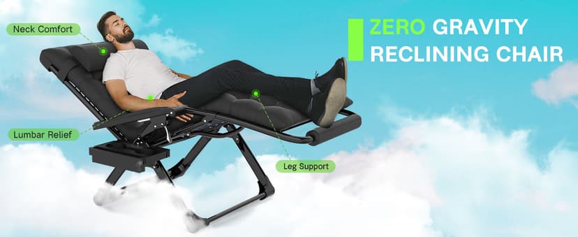 ZENPETIO Oversized Zero Gravity Chair, 33In XXL Zero Gravity Recliner Lounge Chair, Anti Gravity Chair for Indoor and Outdoor, Reclining Camping Chair for Lawn and Patio w/Cushion and Footrest, 500LBS